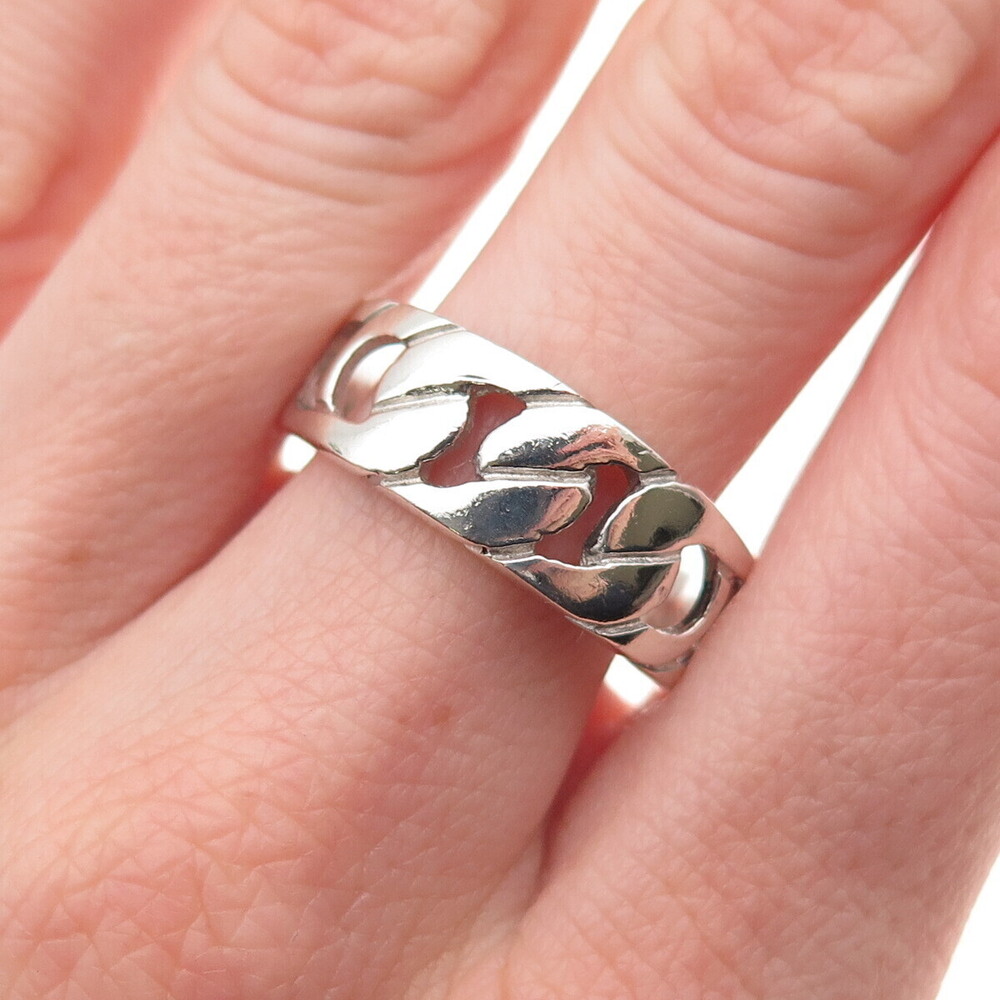 925 Sterling Silver Vintage Cuban Link Ring Size 10.75
